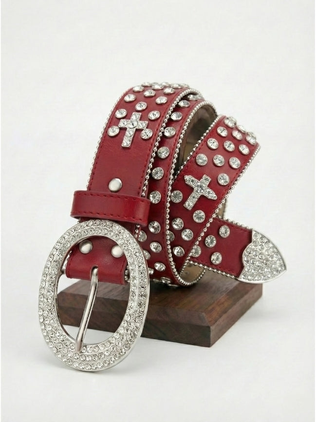 Cross-Embellished Bling Rhinestone Belt