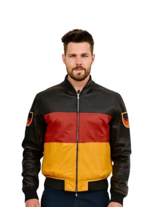 German Flag Leather Bomber Jacket