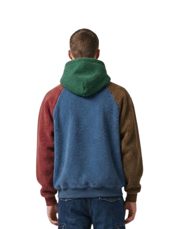 Multicolor Sherpa Fleece Hoodie For Men