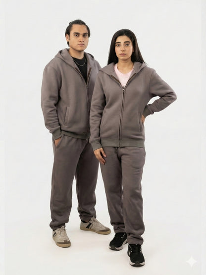 Unisex Casual Zip-Up Grey Fleece Tracksuit