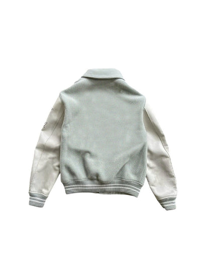 Men's Real Wool Long Sleeves Varsity Bomber Leather Jacket