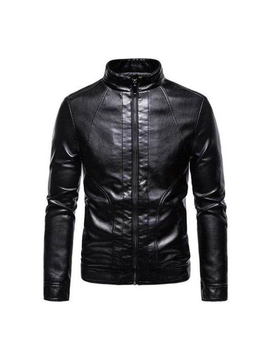Men's Real Leather Long Sleeves Black Biker Leather Jacket