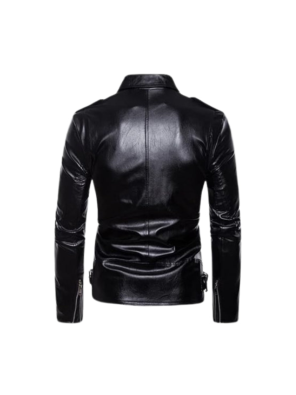 Men's Real Leather Long Sleeves Black Motorcycle Biker Leather Jacket