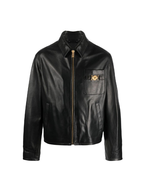 Men's Handmade Genuine Cowhide Long Sleeves Black Leather Jacket