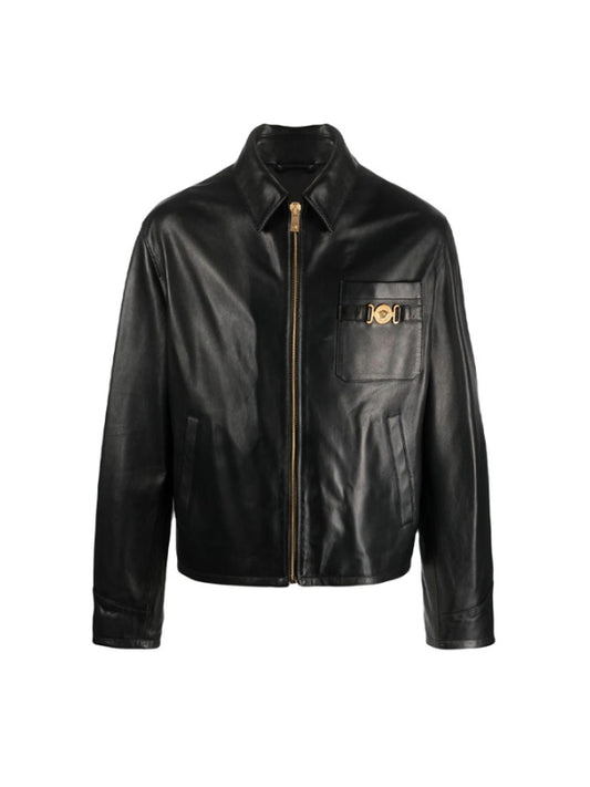 Men's Handmade Genuine Cowhide Long Sleeves Black Leather Jacket