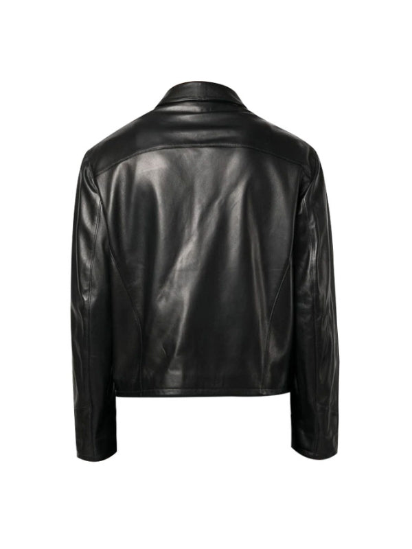 Men's Handmade Genuine Cowhide Long Sleeves Black Leather Jacket