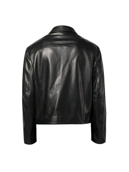 Men's Handmade Genuine Cowhide Long Sleeves Black Leather Jacket