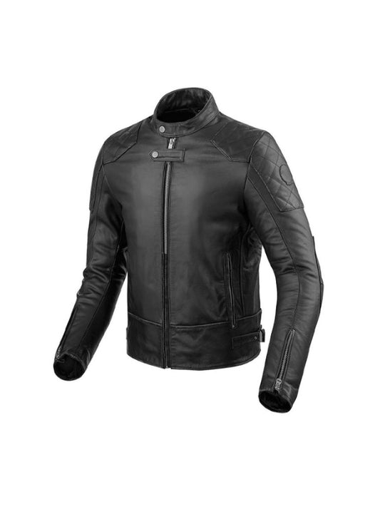 Men's Long Sleeves Real Leather Black Biker Jacket