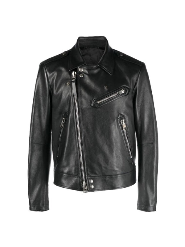 Men's Long Sleeves Black Cross Zipper Biker Leather Jacket