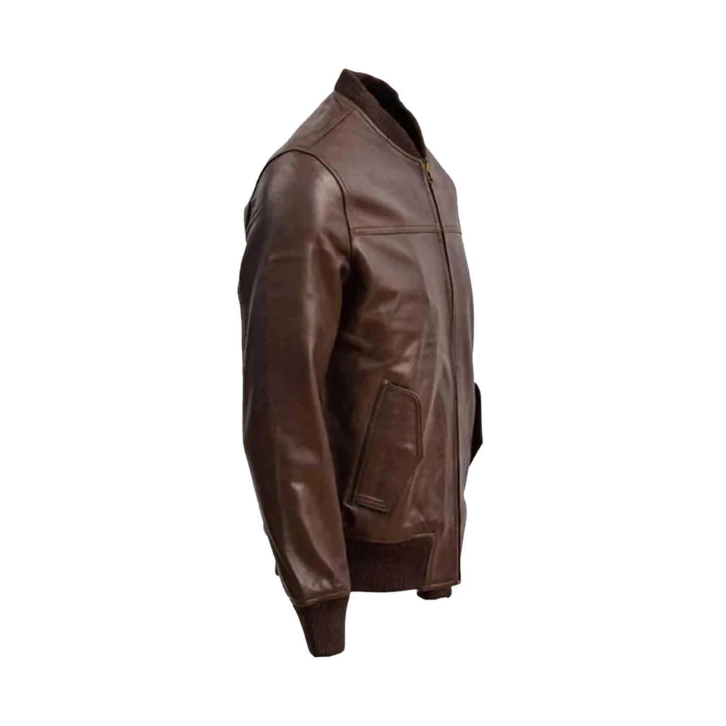Men's Bomber Style Dark Brown Leather Biker Jacket