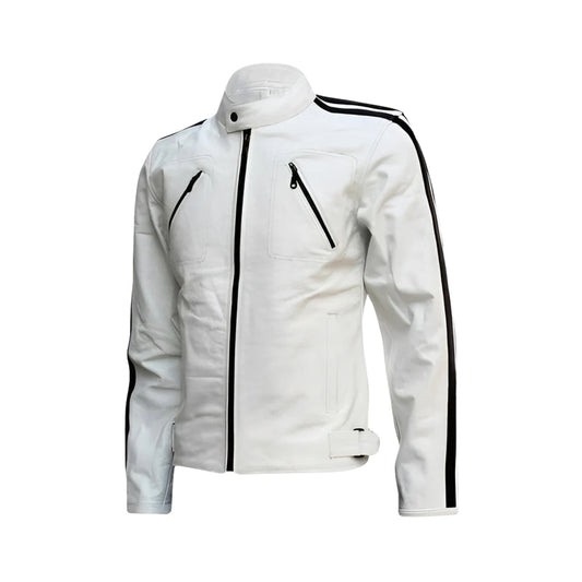 Men's White Stripes Biker Genuine Leather Jacket – Classic Rider Style