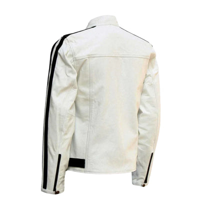 Men's White Stripes Biker Genuine Leather Jacket – Classic Rider Style