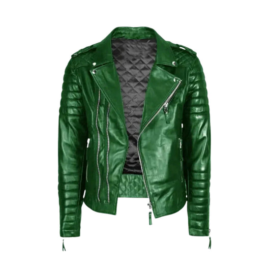 Vintage Green Biker Leather Jacket – Classic Motorcycle Riding Style for Men
