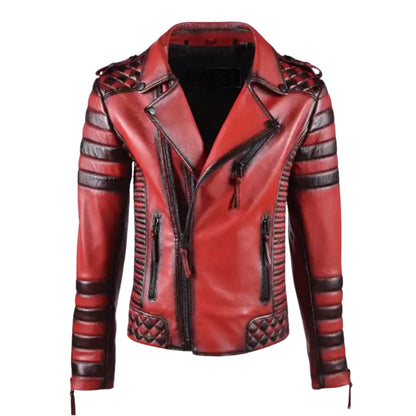 Vintage Red Biker Leather Jacket for Men – Classic Motorcycle Riding Style
