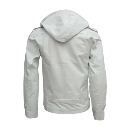 White Hooded Style Biker Leather Jacket – Stylish Motorcycle Riding Gear Unisex