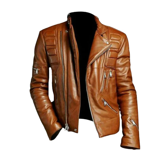 Tan Brown Vintage Biker Leather Jacket – Classic Motorcycle Riding Style