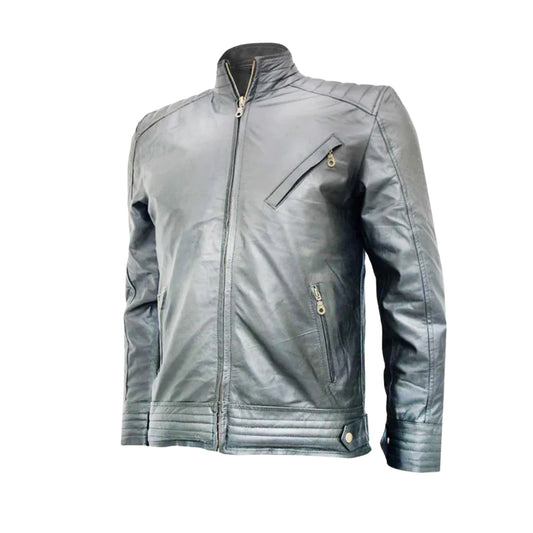 Grey Biker Leather Jacket – Stylish Motorcycle Riding Outerwear Jacket