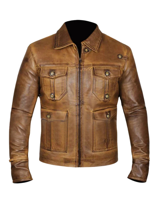 Vintage Shirt Style Camel Cognac Leather Jacket – Classic Premium Outerwear