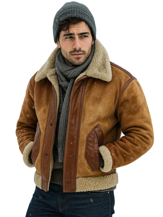 Men's Brown Biege B3 Sherpa Aviator Bomber Jacket
