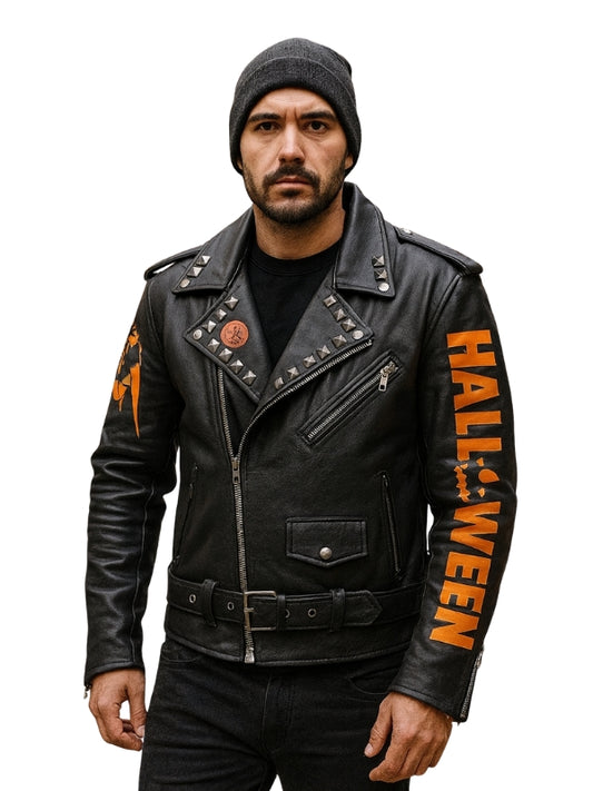 Halloween Costume Biker Jacket – Classic Black Leather