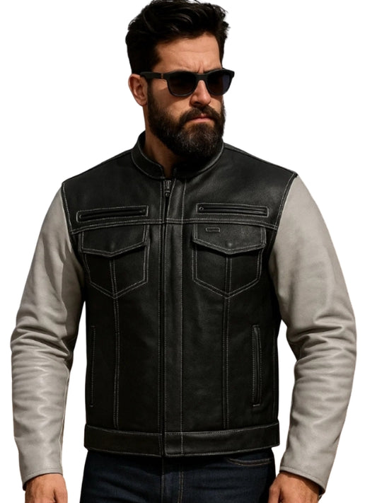 Bistro Men's Cafe Style Leather Jacket