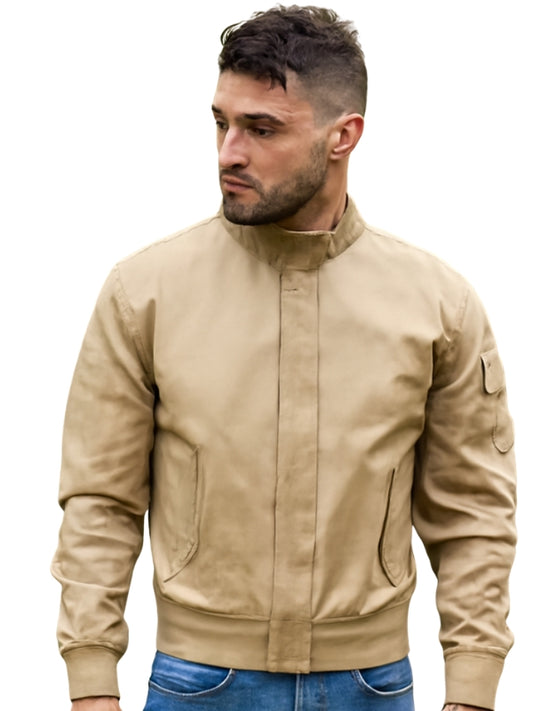 Men's Beige Viscose Lining Long Sleeves Real Cotton Jacket