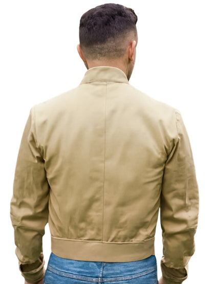 Men's Beige Viscose Lining Long Sleeves Real Cotton Jacket