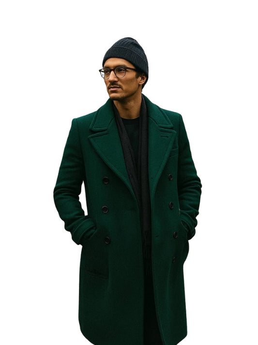 Men's Real Wool Green Vintage Long Trench Coat