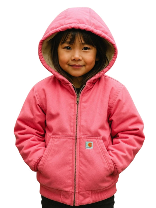 Girls insulated Real Cotton Front Zipper Lined Hooded Active Pink Jacket