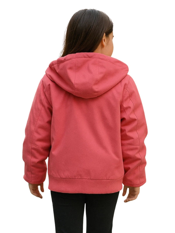 Girls insulated Real Cotton Front Zipper Lined Hooded Active Pink Jacket