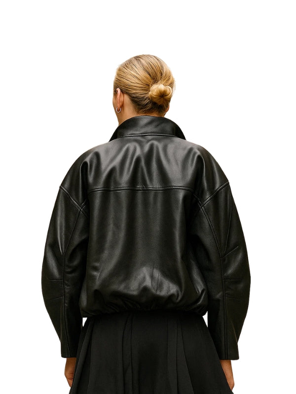 Bubble Hem Vegan Leather Bomber Jacket