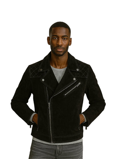 Mens Express Suede Quilted Black Leather Jacket