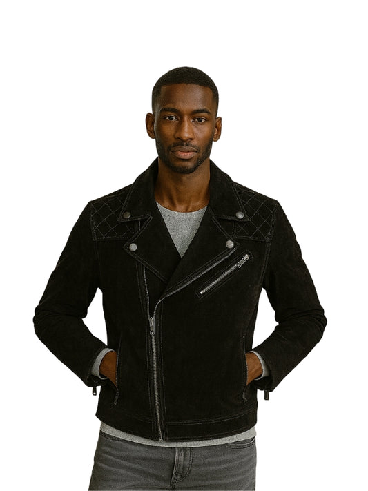 Mens Express Suede Quilted Black Leather Jacket