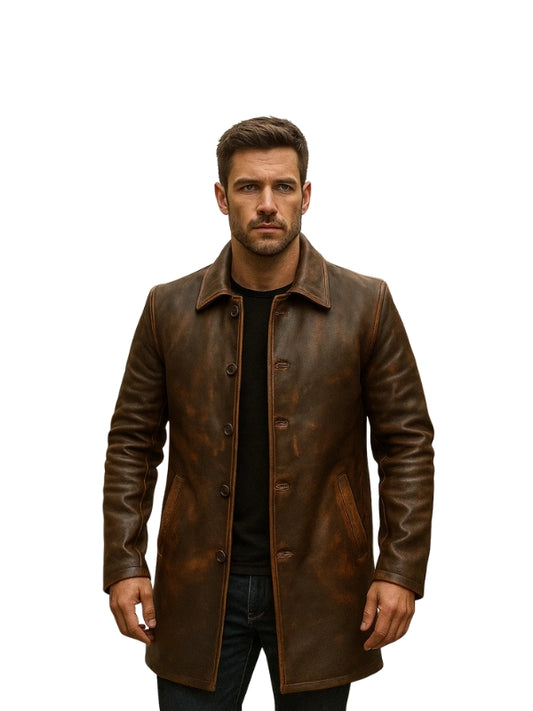 Men's Supernatural Brown Leather Trench Coat