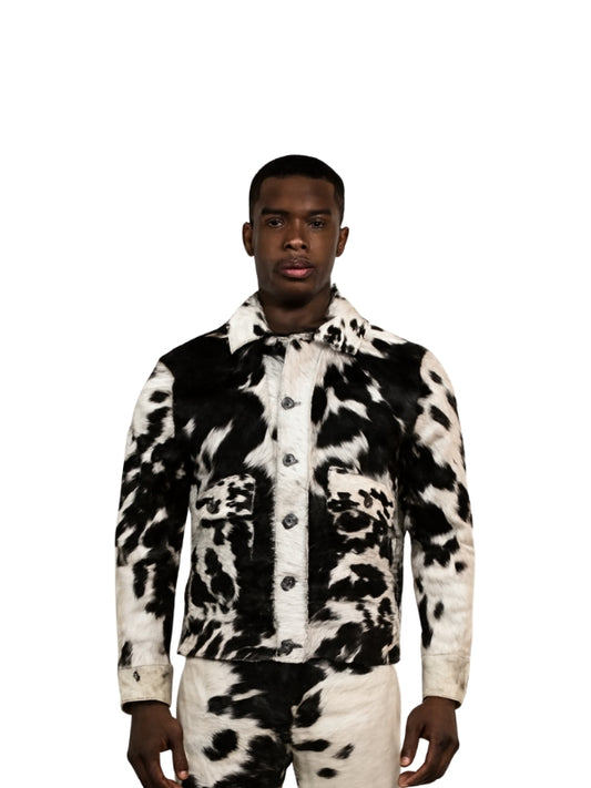 Mens Cow Print Real Hair Fur Jacket