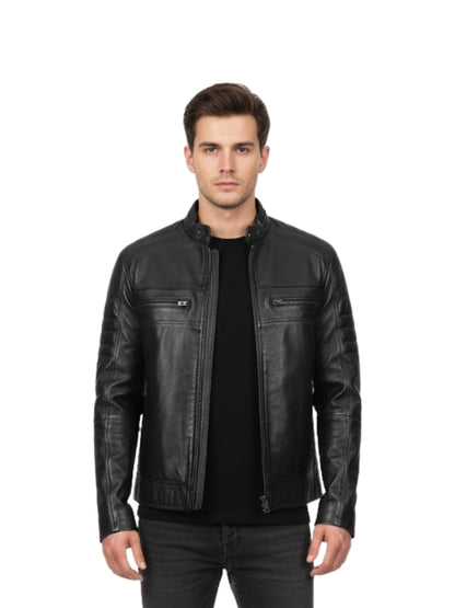 Men's Black Café Racer Biker Jacket