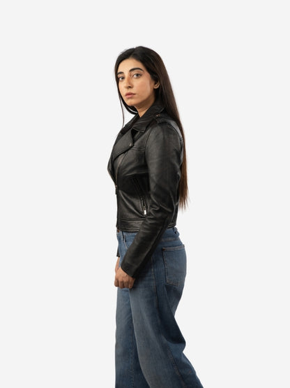 Women’s Classic Black Leather Biker Jacket