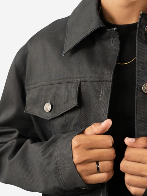 Men’s Classic Black Button-Up Denim Jacket