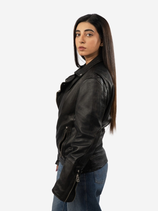 Women’s Premium Black Leather Moto Jacket