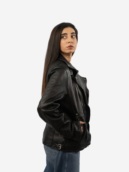 Women’s Premium Black Leather Moto Jacket