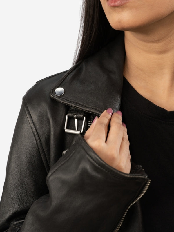 Women’s Premium Black Leather Moto Jacket