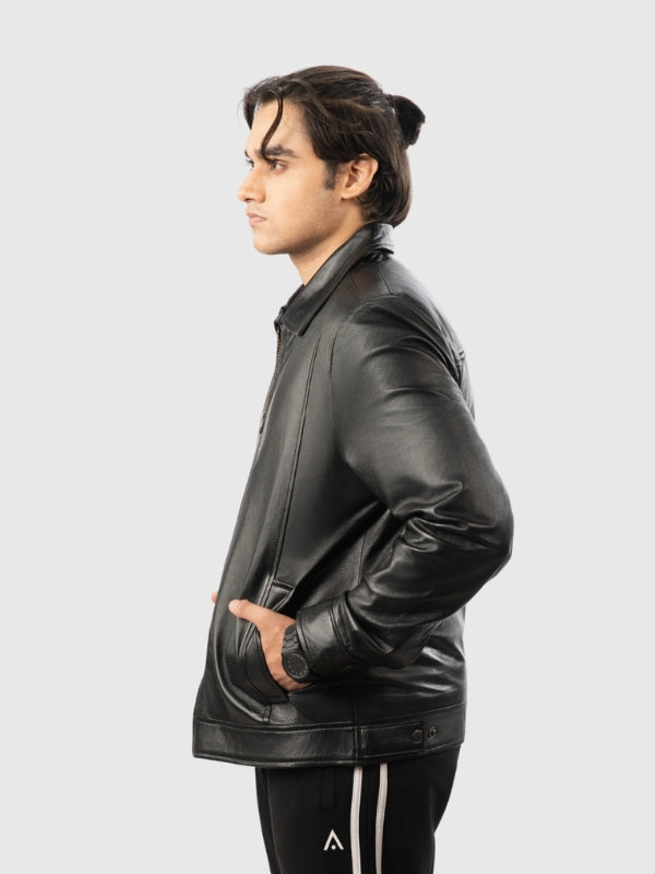 Classic Men’s Black Biker-Style Leather Jacket