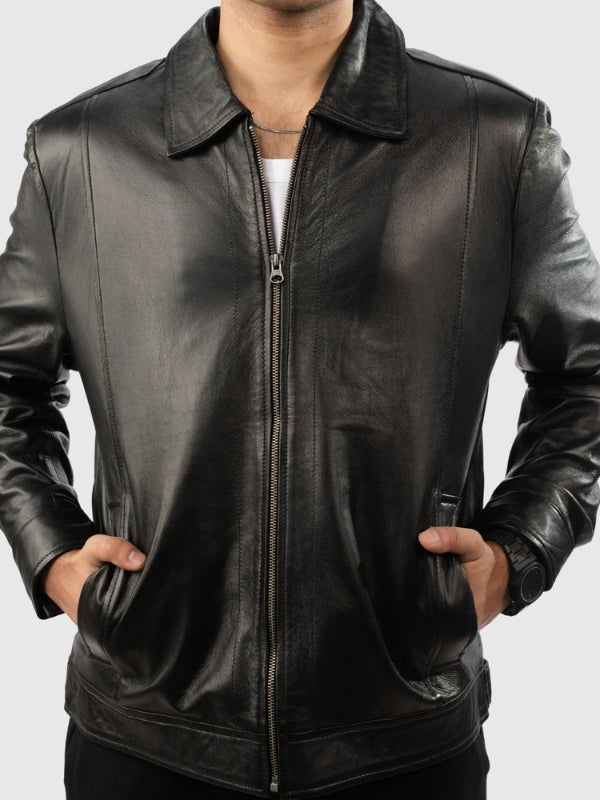 Classic Men’s Black Biker-Style Leather Jacket