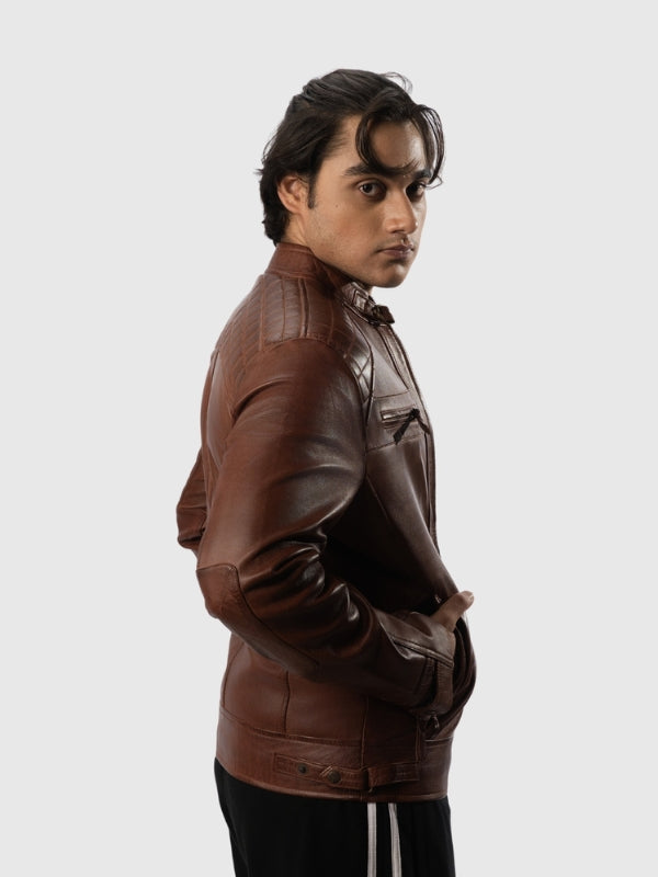 Men’s Classic Brown Biker-Style Leather Jacket