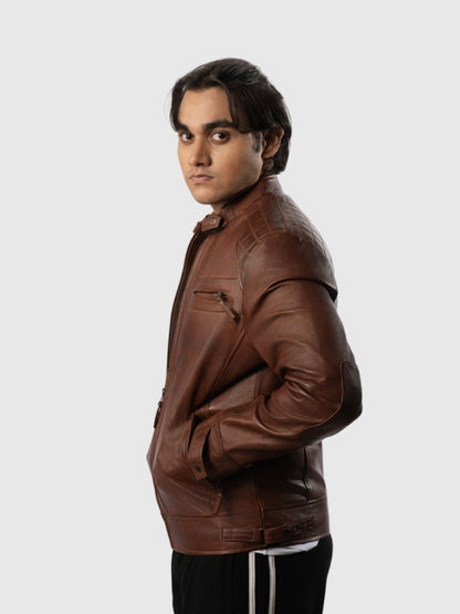 Men’s Classic Brown Biker-Style Leather Jacket