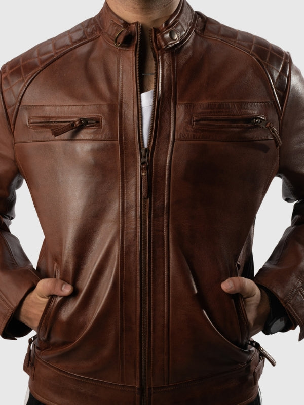 Men’s Classic Brown Biker-Style Leather Jacket