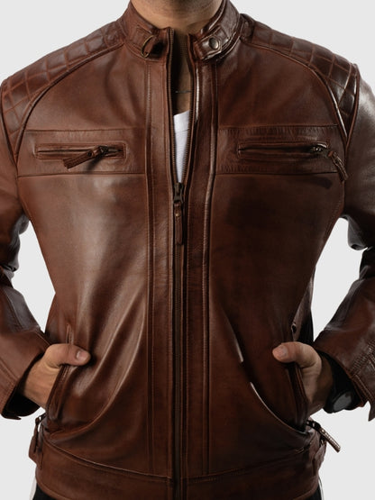 Men’s Classic Brown Biker-Style Leather Jacket