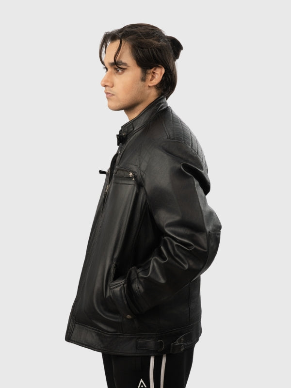 Men’s Classic Black Biker-Style Leather Jacket