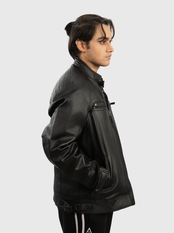 Men’s Classic Black Biker-Style Leather Jacket
