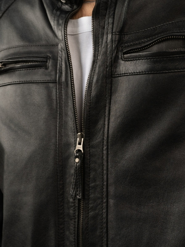 Men’s Classic Black Biker-Style Leather Jacket